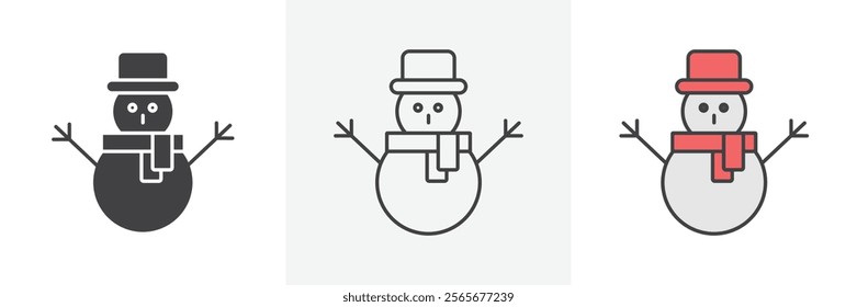 Snowman icons in black and colored versions