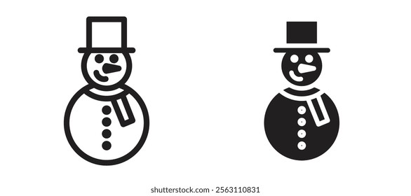 Snowman icons in black line and filled versions