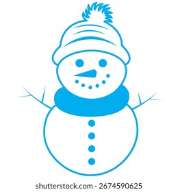 Snowman Icons. Black and White Vector Icons. Funny Snowman in a Hat and Scarf. Christmas and Holiday Concept