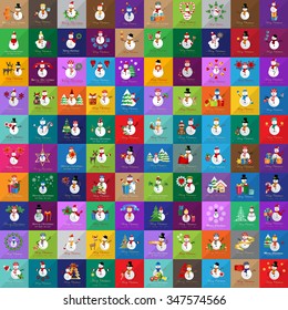 Snowman Icons And Christmas Elements Set - Vector Illustration, Graphic Design. For Web, Websites, Print, Presentation Templates, Mobile Applications And Promotional Materials    