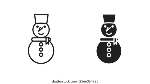 Snowman icons in line stroke and flat versions