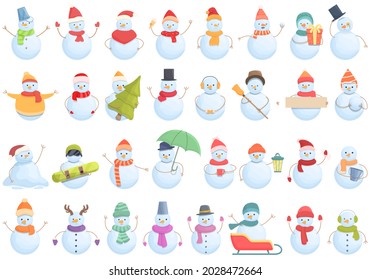 Snowman icons set cartoon vector. Xmas ice. Winter scarf