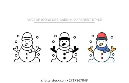 Ícones do boneco de neve definidos em estilo diferente com fundo branco