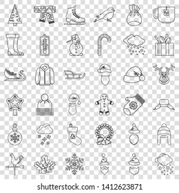 Snowman icons set. Outline style of 36 snowman vector icons for web for any design