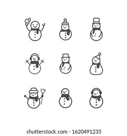 Snowman icons set vector illustration on white background for Christmas design. Snowman xmas icon.