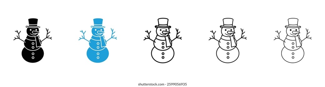 Snowman icons vector illustrations in black and blue colors for web and ui designs