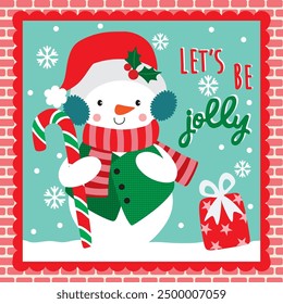 Snowman illustration For Christmas Card or Bag design