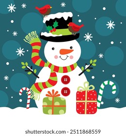 Snowman illustration For Christmas Card or Bag design