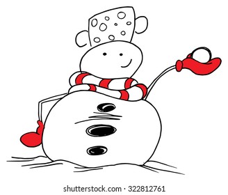 Snowman illustration, hand drawn snowman