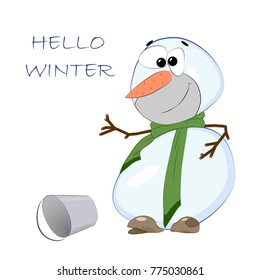 Snowman illustration, hello winter