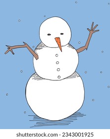 Snowman illustration image. 
Hand drawn image artwork of a snowman. 
Simple cute original logo.
Hand drawn vector illustration for posters, cards, t-shirts.