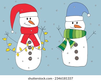 Snowman illustration image. 
Hand drawn image artwork of a Snowman. 
Simple cute original logo.
Hand drawn vector illustration for posters, cards, t-shirts.