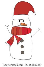 Snowman illustration image. 
Hand drawn image artwork of a Snowman. 
Simple cute original logo.
Hand drawn vector illustration for posters, cards, t-shirts.