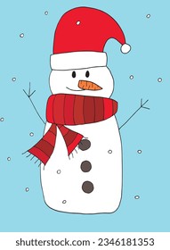 Snowman illustration image. 
Hand drawn image artwork of a Snowman. 
Simple cute original logo.
Hand drawn vector illustration for posters, cards, t-shirts.