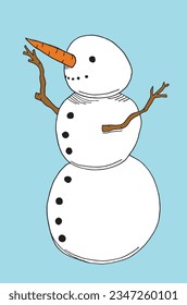 Snowman illustration image. 
Hand drawn image artwork of a Snowman. 
Simple cute original logo.
Hand drawn vector illustration for posters, cards, t-shirts.