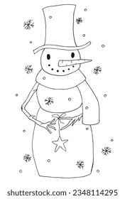 Snowman illustration image. 
Hand drawn image artwork of a Snowman. 
Simple cute original logo.
Hand drawn vector illustration for posters, cards, t-shirts.