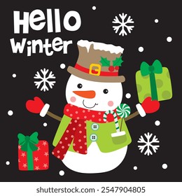 Snowman image For Christmas Card or Bag design