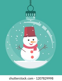 snowman inside Christmas decoration. Stock flat vector illustration.