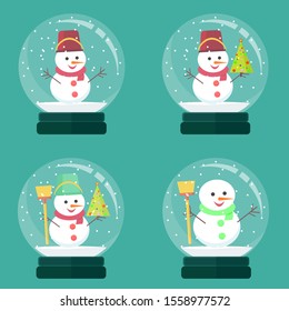 snowman inside Christmas decoration. Vector flat design illustration.