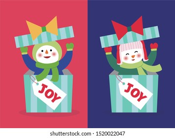 Snowman inside the gift box