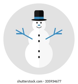 Snowman isolated icon on white background. Christmas snowman. Flat style vector illustration. 