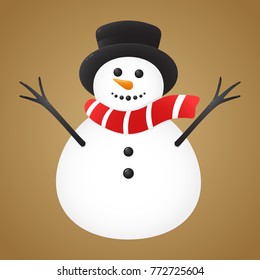 Snowman isolated on golden background. Christmas decoration. Vector.