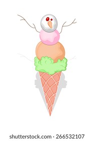 Snowman Isolated on Ice Cream Vector