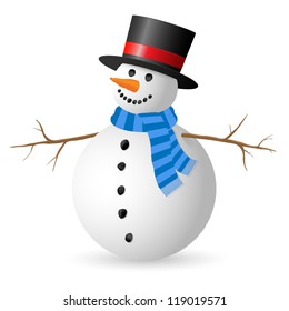 Snowman isolated on white background. Vector illustration.