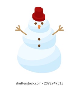 Snowman isometric icon - hand drawn vector illustration. 