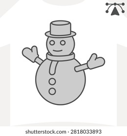 Snowman isometric icon, winter and cold concept. Vector graphics. Snow sculpture sign and editable stroke, outline style icon for mobile or web design