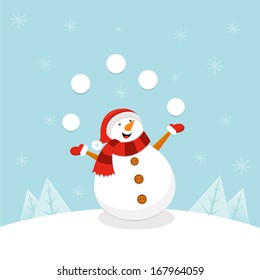 Snowman Juggling Snowballs