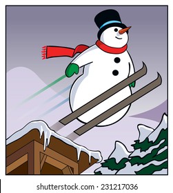 Snowman Jump / A Snowman Leaps Off A Ski Ramp.