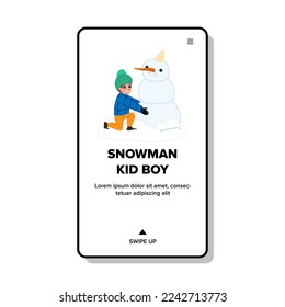 vector de niño de muñeca de nieve. nieve de invierno, navidad infantil, fiesta fría feliz, fiesta divertida, temporada infantil de snowman niño niño web plana ilustración de caricatura