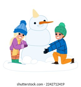 snowman kid vector. winter snow, christmas happy, cute fun, hat holiday, child cold, outdoor season, scarf snowman kid character. people flat cartoon illustration