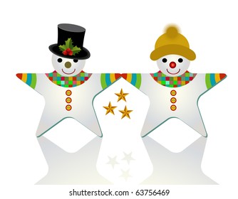 snowman y dama en forma de estrella