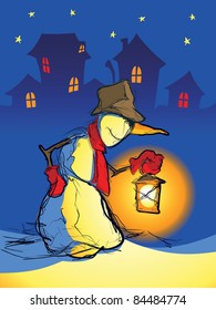 Snowman with a lamp