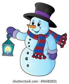 Snowman with lantern theme image 1 - eps10 vector illustration.