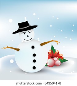 Snowman and leaf christmas design - Winter background