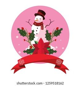snowman leaves christmas ribbon badge