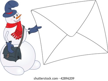 Snowman with a letter. vector illustration
