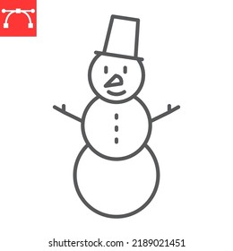 Snowman line icon, Christmas and holiday, snowman vector icon, vector graphics, editable stroke outline sign, eps 10.