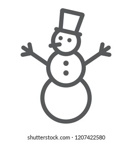 Snowman line icon, christmas and winter, snow sign, vector graphics, a linear pattern on a white background, eps 10.