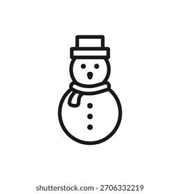 Icono de línea de muñeco de nieve con trazo editable. Símbolo de invierno de contorno simple. Ilustración vectorial