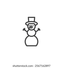 Snowman line icon. linear style sign for mobile concept and web design. Snowman with a hat and scarf outline vector icon. Symbol, logo illustration. Vector graphics