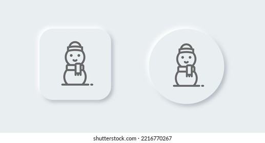 Snowman line icon in neomorphic design style. Winter holiday signs vector illustration.