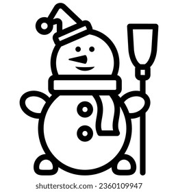 Snowman line icon, New Year concept, Snow man sign on white background, Happy winter snowman with hat and scarf icon in outline style for mobile concept and web design. Vector graphics