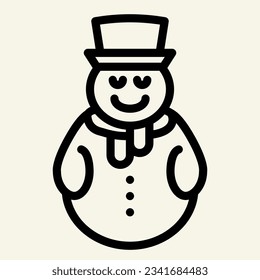 Snowman line icon. Snowy man with hat and scarf outline style pictogram on white background. Festive New Year and Christmas greeting card mobile concept web design. Vector graphics.