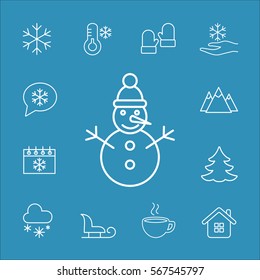 snowman line icons set