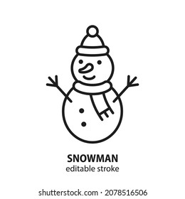 Schneemann-Linie, Vektorsymbol. Symbol des neuen Jahres. Bearbeitbarer Strich.