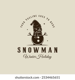 snowman logo vintage vector illustration template icon graphic design. decoration of christmas sign or symbol for holiday winter with retro typography style